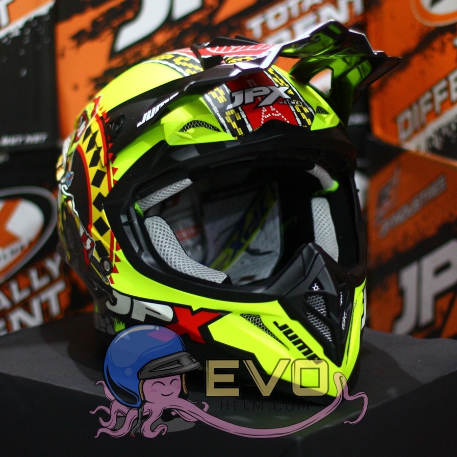 HELM JPX CROSS_FOX1 SERI X32 - FLUO YELLOW DOFF + GOOGLE SNAIL (ONGKIR 2 KG) HELM JPX TERBARU