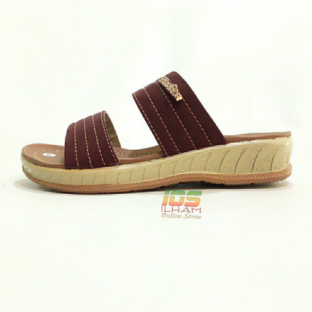 Sandal Wanita Wedges Simple 2 Band Hak 3cm Size 37-40