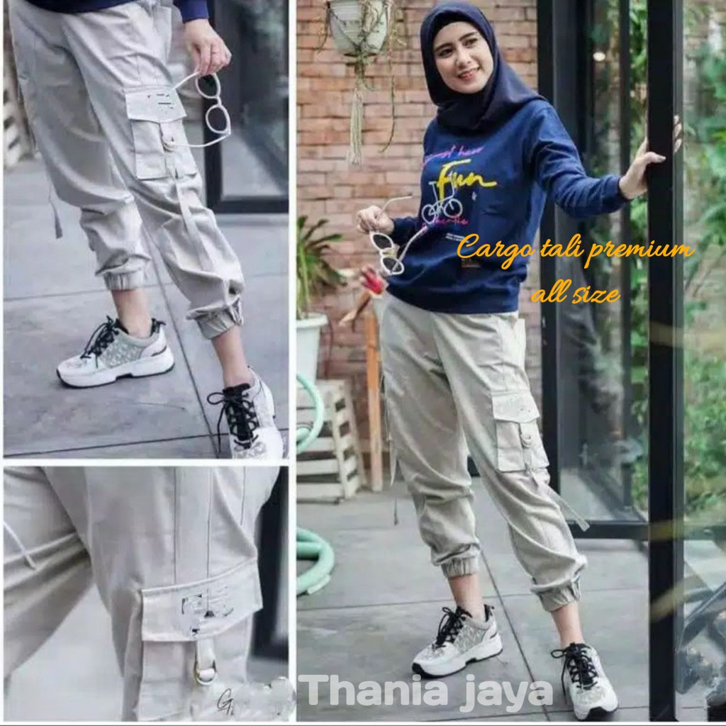 Celana Jogger Cargo Tali Cewek /Celana Jogger Timang / Baggy Joger Lilac (bisa cod)