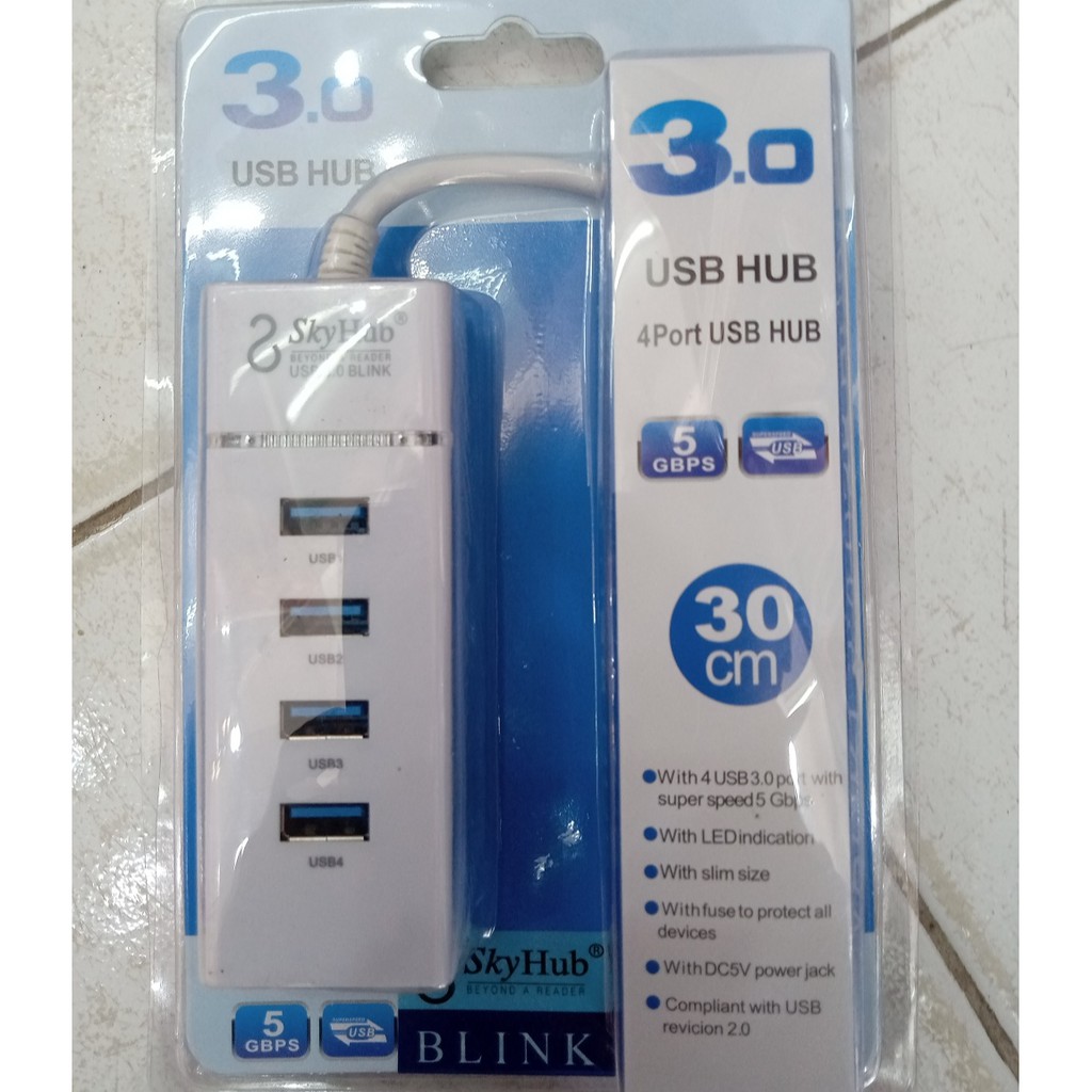 USB HUB 3.0 BLINK 4 PORTS (SKY HUB) perbanyak colokan USB 3.0 kabel 30cm