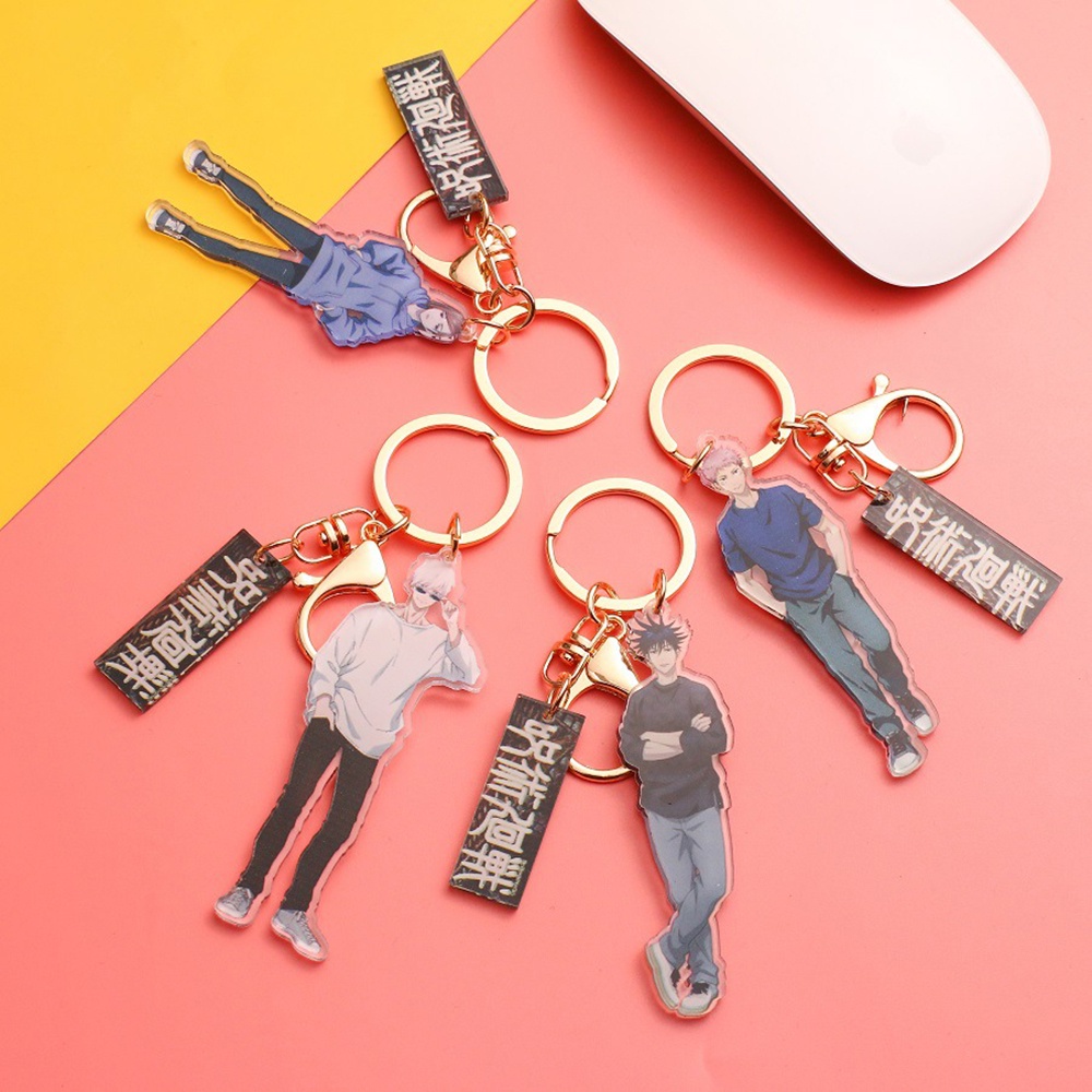 QUINTON Portable Jujutsu Kaisen KeyRings Fans Jewelry Gojo Satoru Keychains Yuji Itadori Key Holder Car Key Rings Bag Pendant Gift For Men Women Kid Special Car Interior Accessories Acrylic Fushiguro Megumi KeyRings