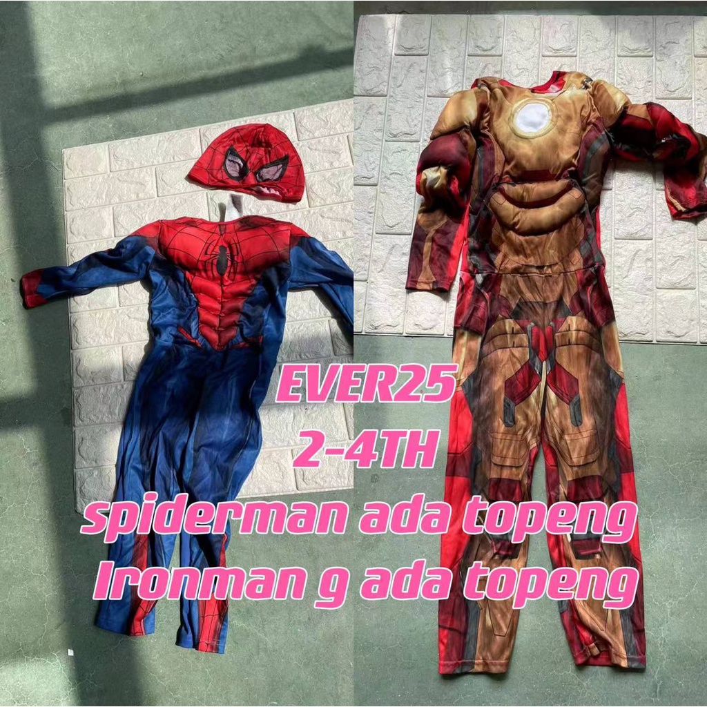 BAJU ANAK SPIDERMAN IRONMAN KOSTUM JUMPSUIT SUPERHERO TOPENG