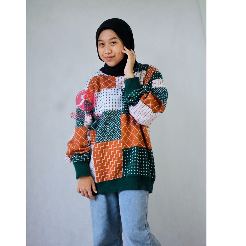 Geometric sashiko knitwear sweater