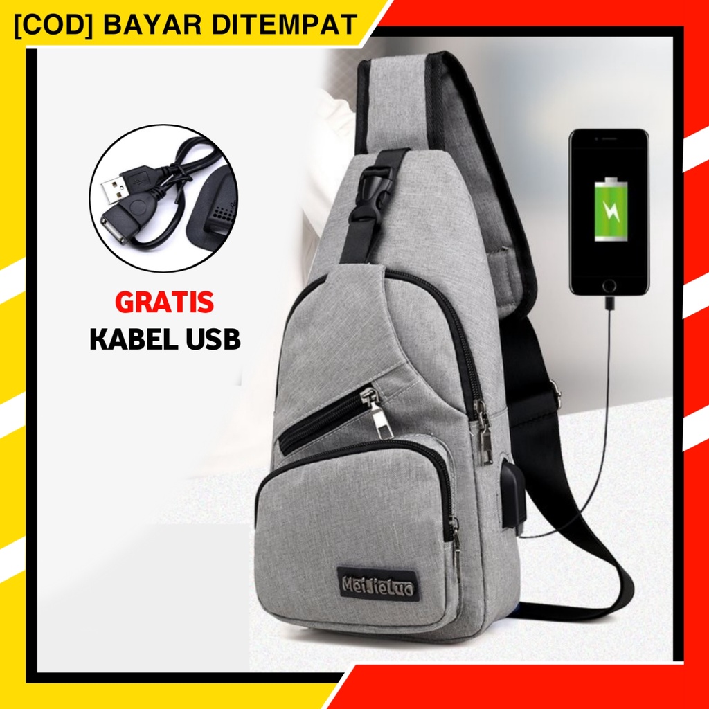 ✅COD - Tas Selempang KANVAS / Tas Pria KAIN KANVAS / Tas Selempang USB Pria / Tas Pria Import #6