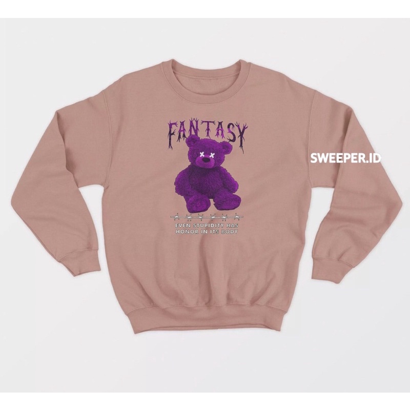 SWEATER CREWNECK MOTIF BEAR FANTASY PRIA &amp; WANITA BAHAN FLEECE