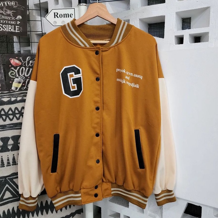 Jaket Oversize Style Korean Wanita G Baseball Bahan Pleece Terbaru