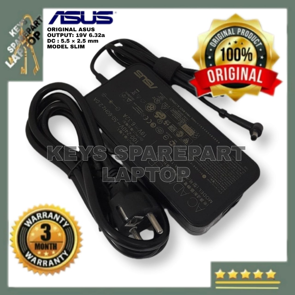 adaptor charger casan laptop asus Gaming 5.5 2.5 6.32a a 19v G55 G55VW G46VW G70 G75 G75V X550IU X550IK X550I X550WE  X550V X550VX rog tuf Original