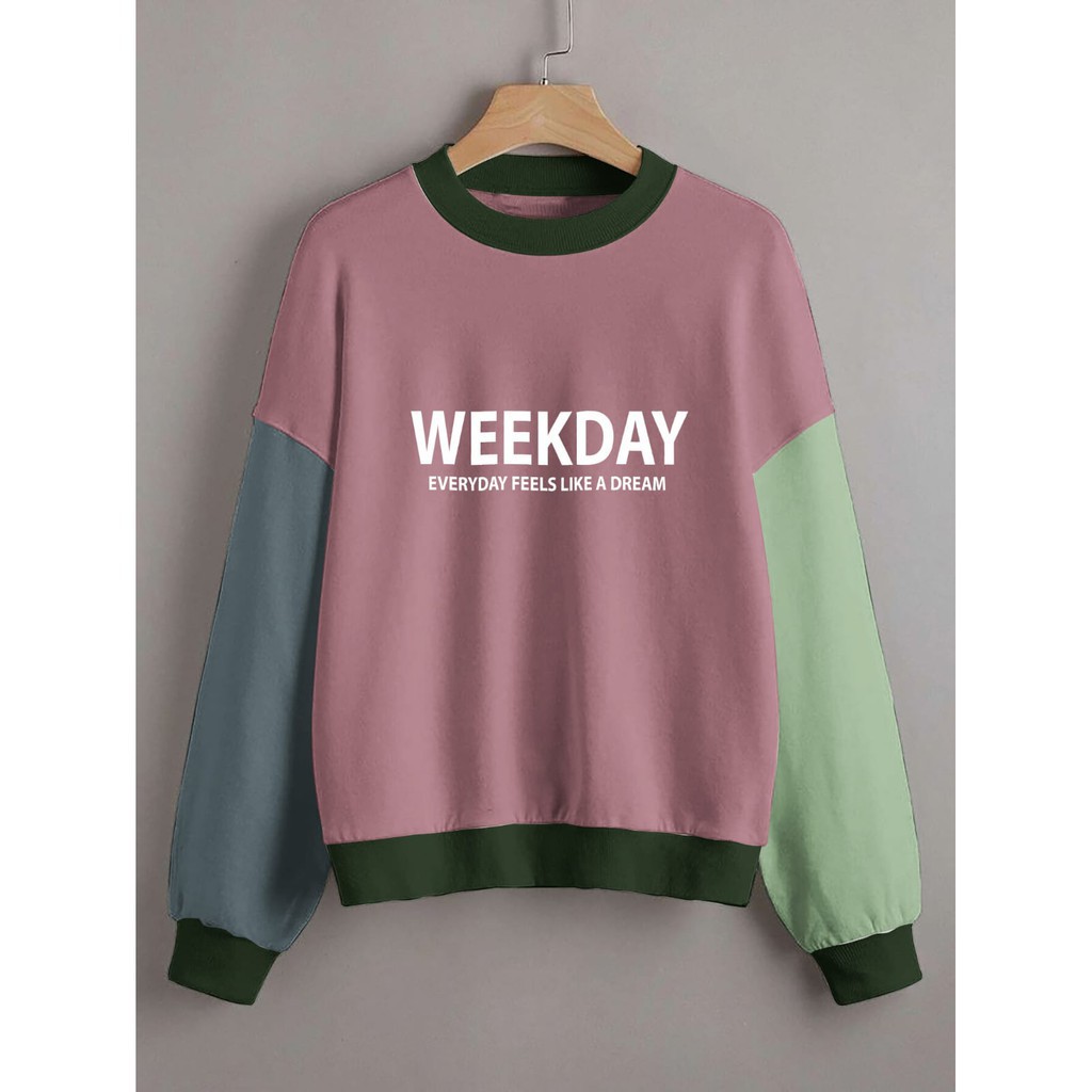 WEEKDAY COMBI COLOUR SWEATER WANITA CREWNECK BAHAN BABYTERRY