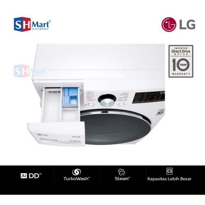 MESIN CUCI LG FRONT LOADING 15 KG F2515STGW / F2515STGB INVERTER + DRYER + STEAM + WIFI GARANSI RESMI ( MEDAN )