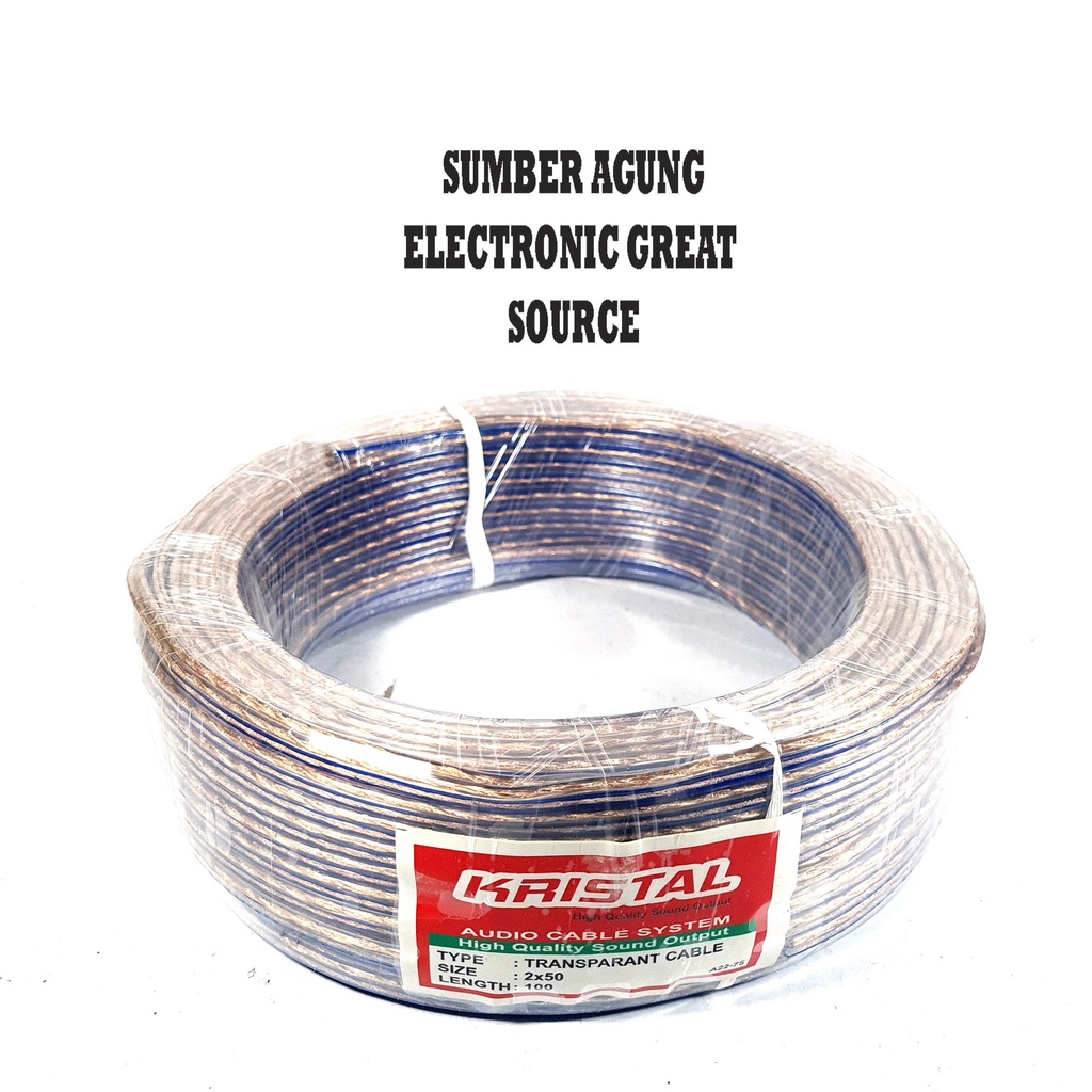 Kristal Kabel Transparant Cable 2x50 Panjang 100 Listrik Audio Berkualitas