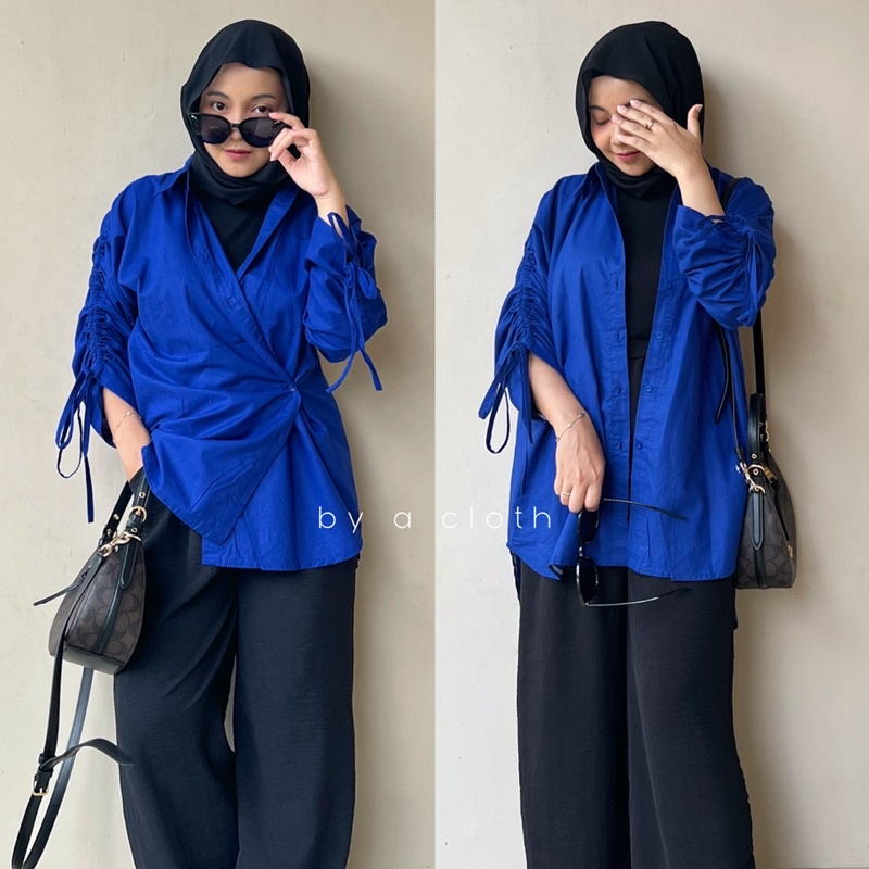 Kemeja Long Oversize Serut Lengan - Shirt Katun Oversize - Kemeja Serut by a cloth