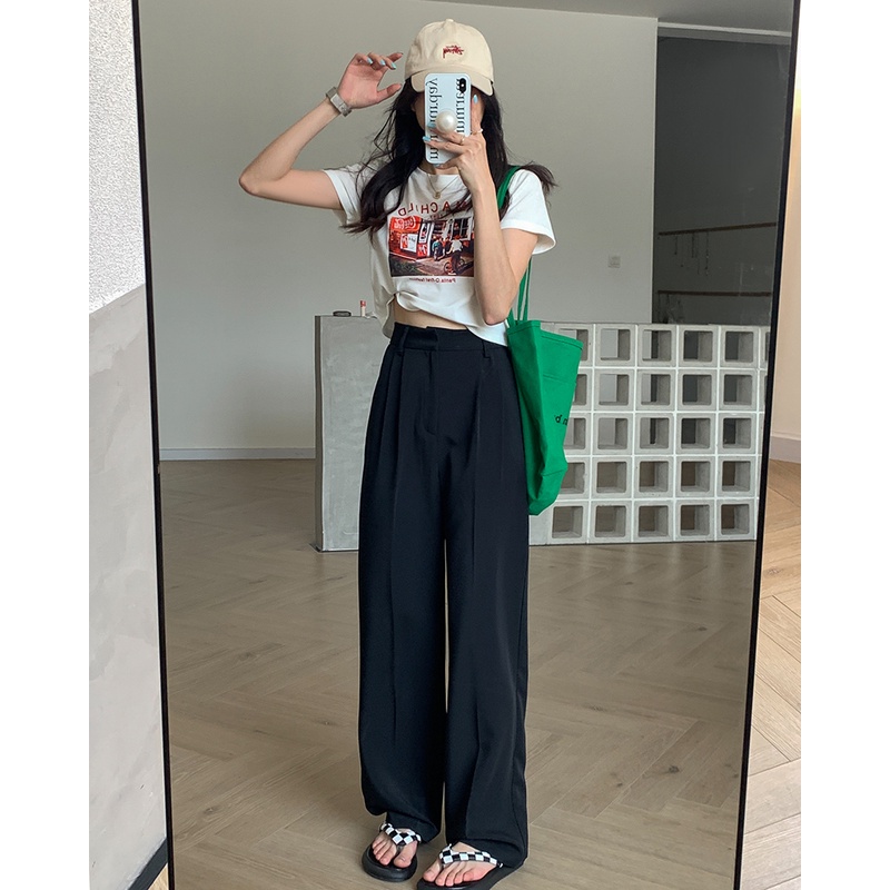 XIAOZHAINV Celana Wanita Korean Style High Waist Loose Pants 6786