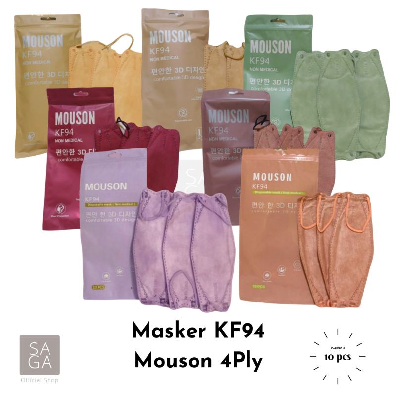 Masker KF94 Mouson Impor Korea Premium 4Ply Convex 3D Warna Berkawat Disposable Mask