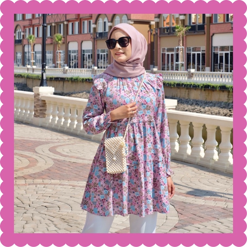 Ounadoutfit Zahira blouse wanita premium motif bunga | atasan wanita motif bunga | blouse wanita busui | atasan wanita muslim | blouse wanita cantik | blouse rayon motif bunga | kemeja wanita rayon