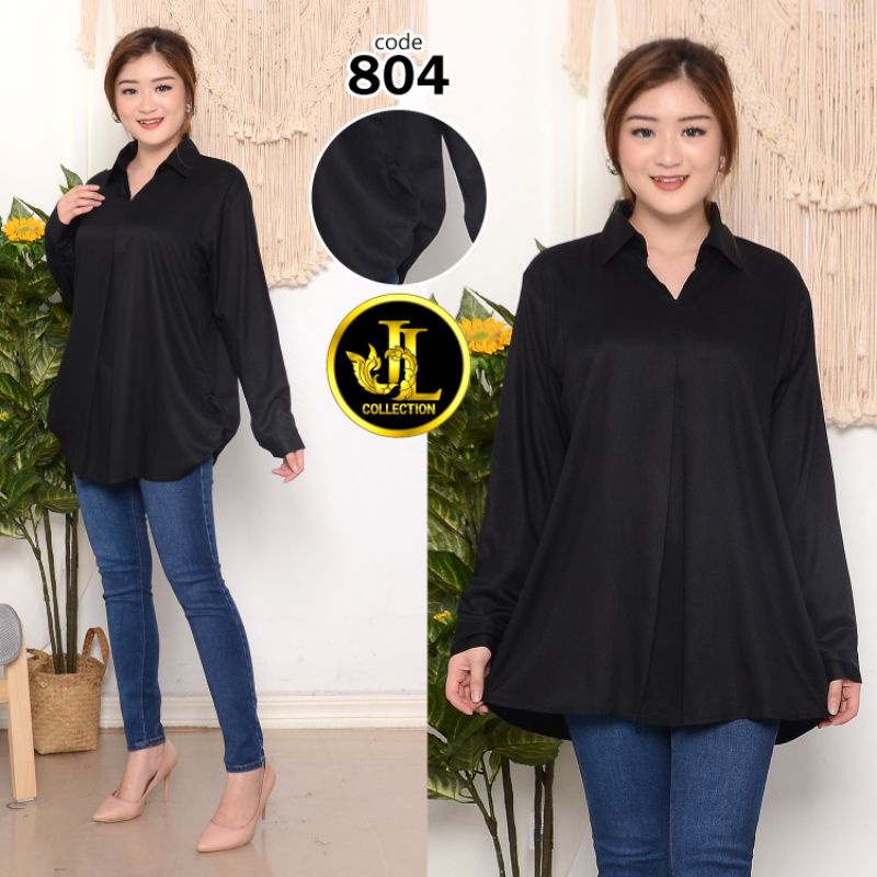 KEMEJA WANITA / KEMEJA LENGAN PANJANG SAMPING SKODEL BAHAN RAYON TWILL _804-Hitam