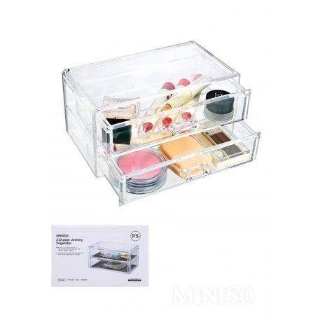 COD Miniso Cosmetic Organizer 2-Drawer Tempat Makeup Rak Make Up Rak Kosmetik Rak Akrilik