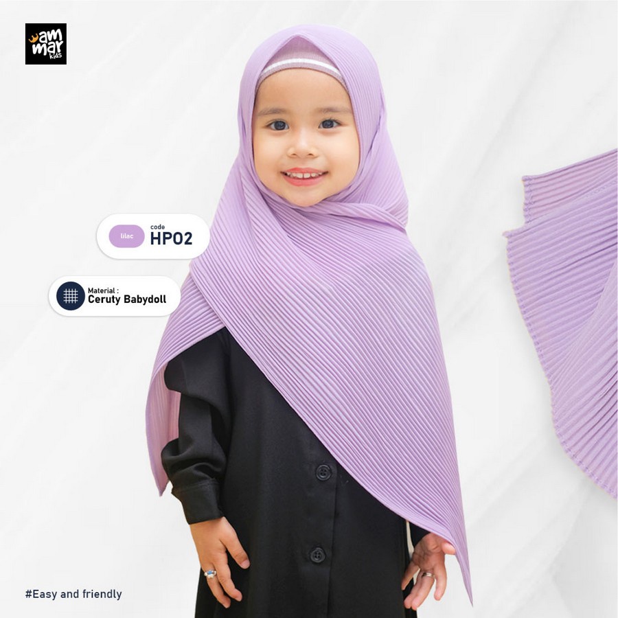 Ammarkids - Kerudung Anak - Illaya Pashmina Plisket Instant - Lilac - Termasuk Ciput