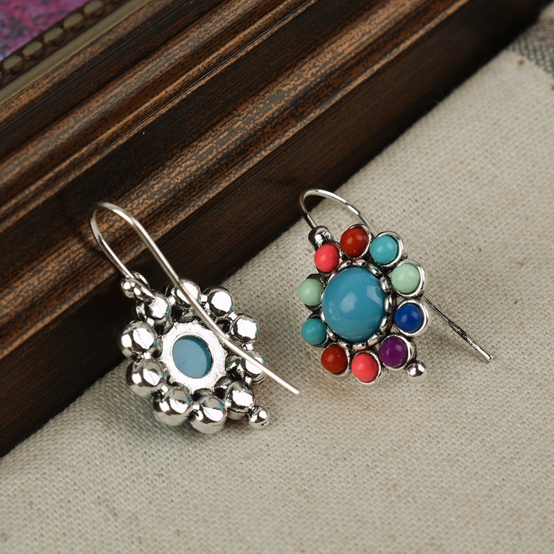 1 Pasang Anting Liontin Turquoise Warna-Warni Gaya Vintage Etnik Minimalis Untuk Wanita