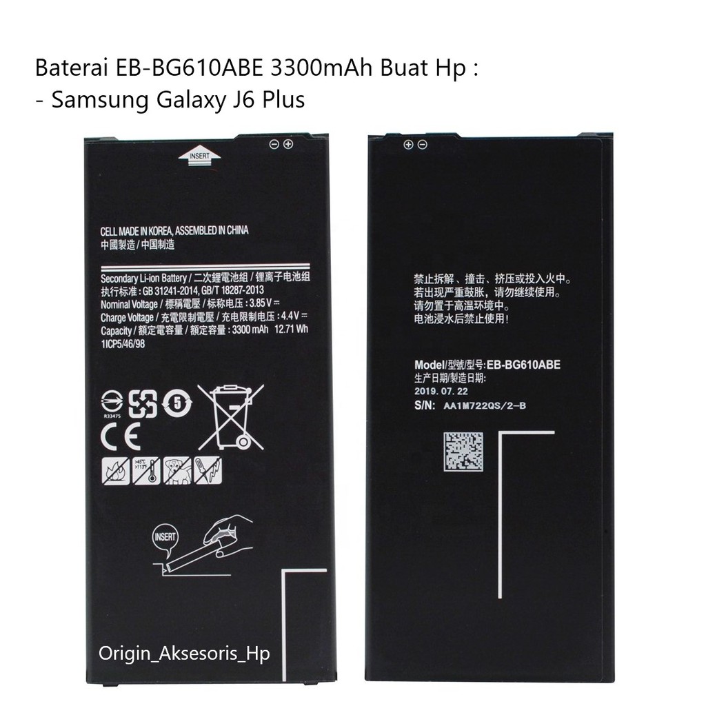 Original Baterai EB-BG610ABE Buat Handphone Samsung Galaxy J6 Plus dc 88