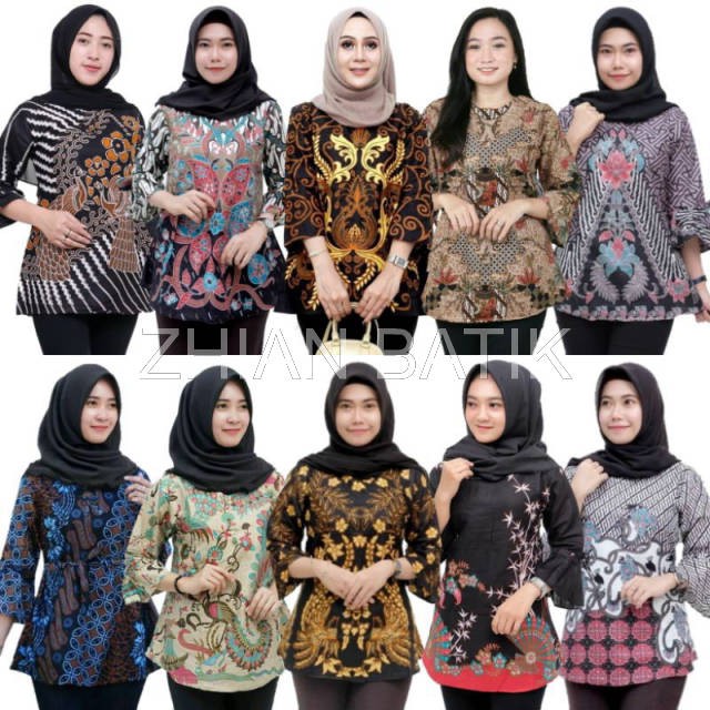 Atasan Batik Wanita M L XL XXL Blus Batik Wanita SeragamKerja Atasan Wanita