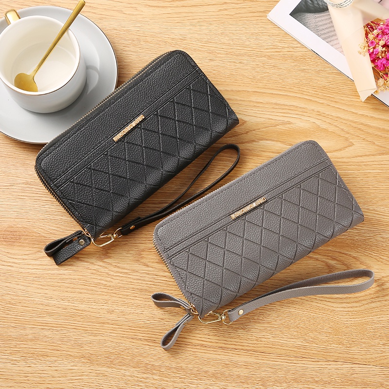CYS Dompet Panjang Wanita 2 Resleting Import Polos Zipper Walet Clucth Free Tali Fashion Korea D55
