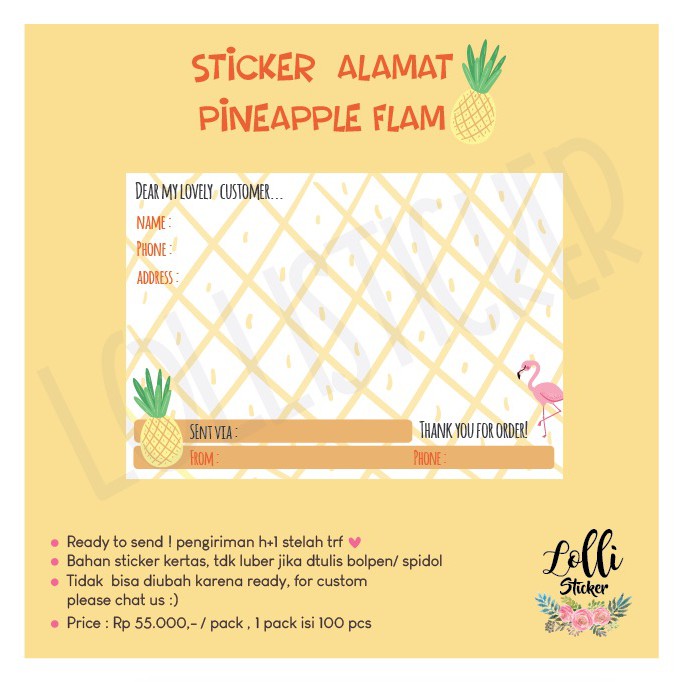 

sticker alamat pineapple flamingo