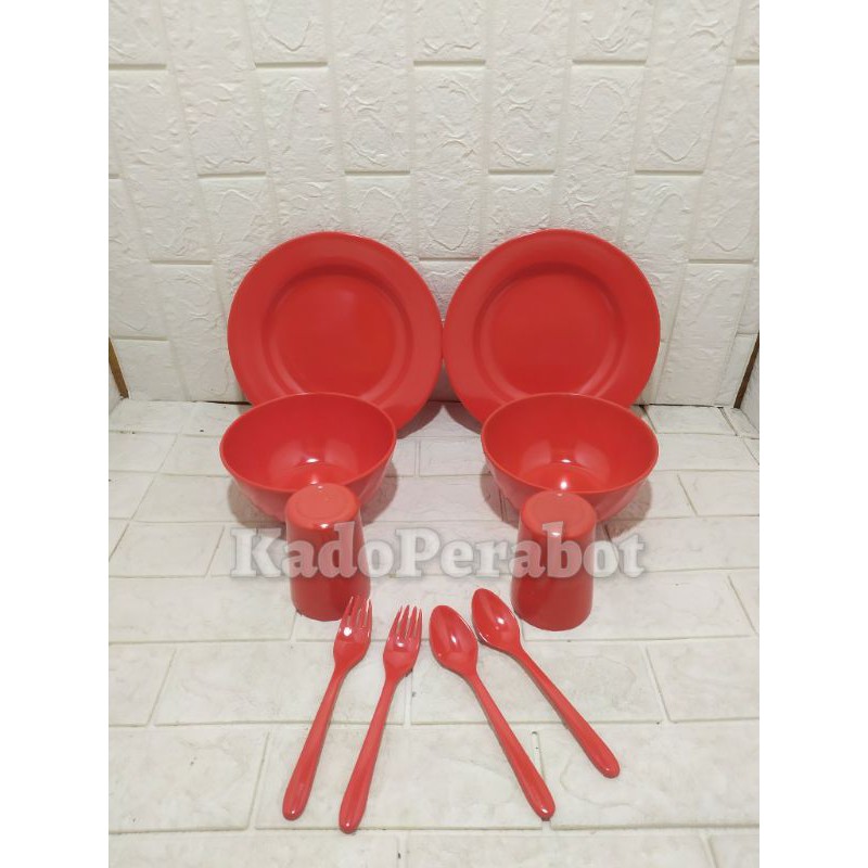 Promo piring set + gelas garpu sendok - peralatan makan rumah set - piring tahan panas set a2