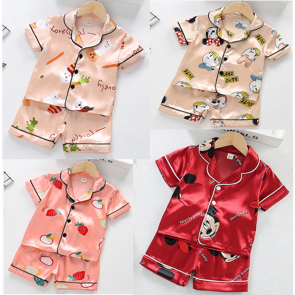 Baju Tidur Piyama Satin Anak Perempuan / Setelan Baju Tidur Piyama Satin Anak Cewek Adem Berkualitas