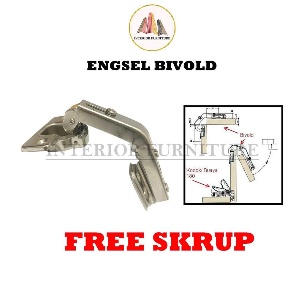 Engsel Sendok Pintu Sudut Bifold Bivold Pasangan Engsel Buaya 180 Derajat Isi ( 1Pcs) , FREE SEKRUP