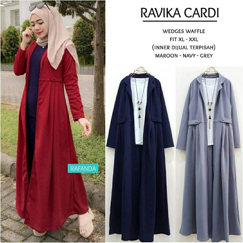 Ravika Long Cardy, KARDIGAN/LONG KARDIGAN MUSLIM CANTIK BAHAN WEDGES WAFFLE LD 100-110  TERMURAH BESTSELLER OOTD PALING LARIS