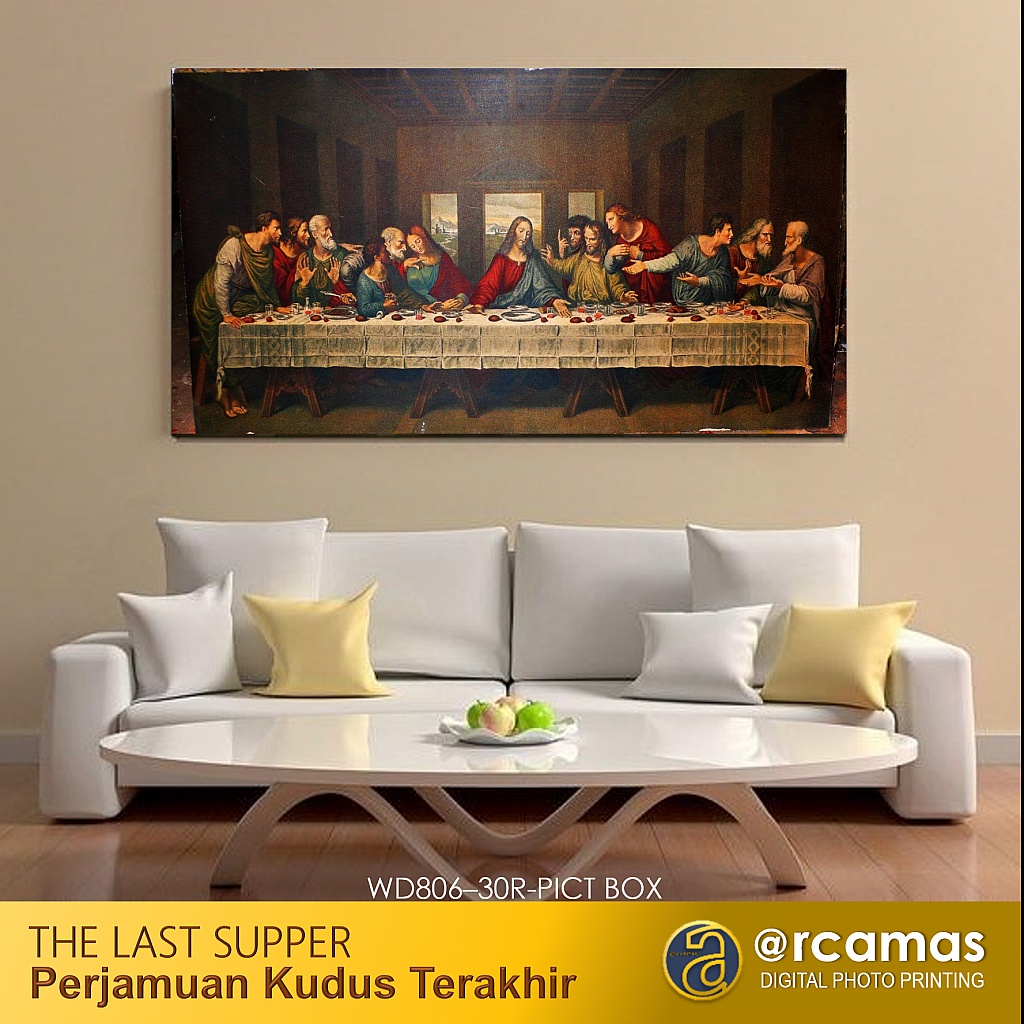 Lukisan cetak Perjamuan Kudus Malam Terakhir/The Last Supper bingkai pict box mdf, 30R - 60x100 cm
