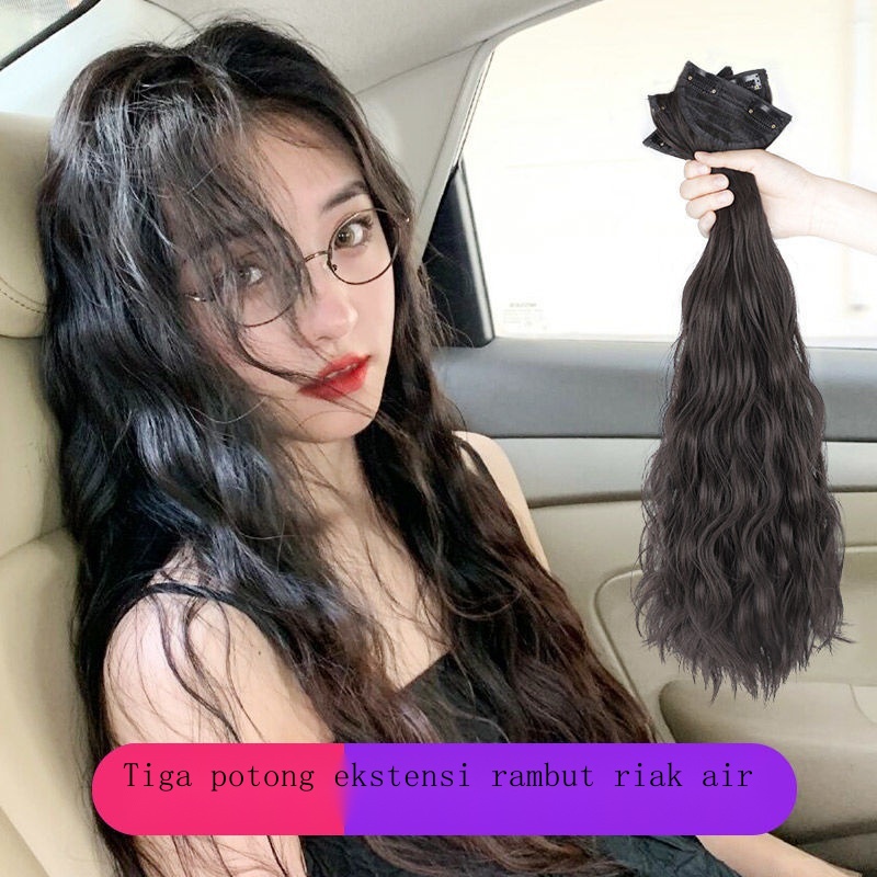 Hair Clip Rambut Asli✕ஐWig wanita rambut panjang wig piece one piece mulus tak terlihat wig patch ja