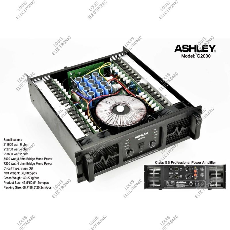 Power Amplifier ASHLEY G2000 G 2000 G-2000 2 Channel Class GB ORIGINAL