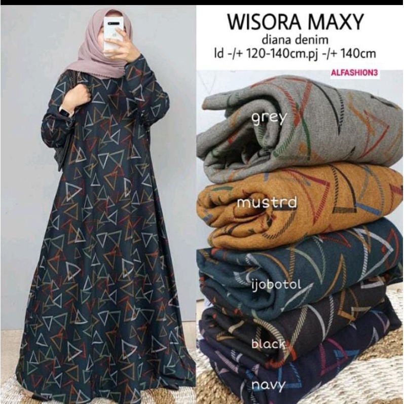 Gamis hijau botol diana denim import super jumbo ld 115-135cm