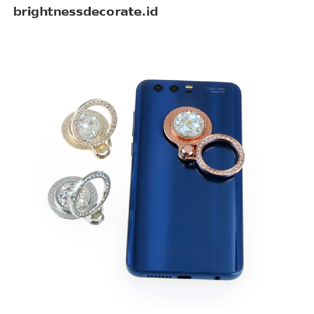 (Birth) 1pc Cincin Dudukan Ponsel Bahan Metal Hias Kristal Bling Rotasi 360 Derajat (Id)