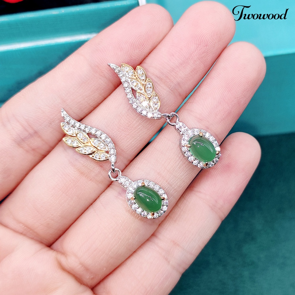 Anting Stud Bentuk Daun Zaitun Aksen Berlian Imitasi Warna Cerah Untuk Wanita