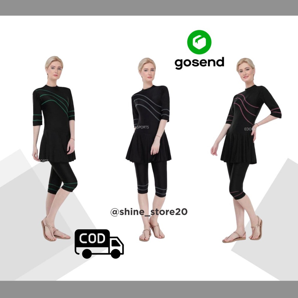 Baju Renang Wanita Edora Semi Cover ESC  Spandex nylon pakaian olahraga perempuan