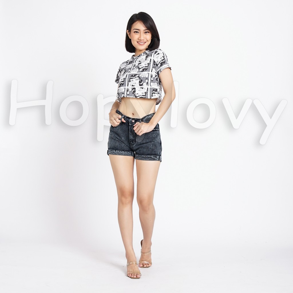 HOPYLOVY Celana Pendek Jeans Wanita Hotpants Spring Lipat Korea Hot Pants Snow