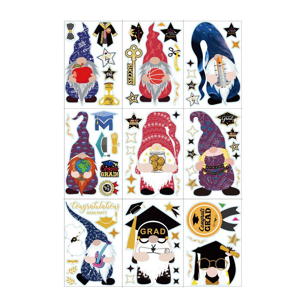 Populer 9lembar Jendela Decals Removable Perekat Diri Musim Wisuda Gnomes Pintu Statis Cling