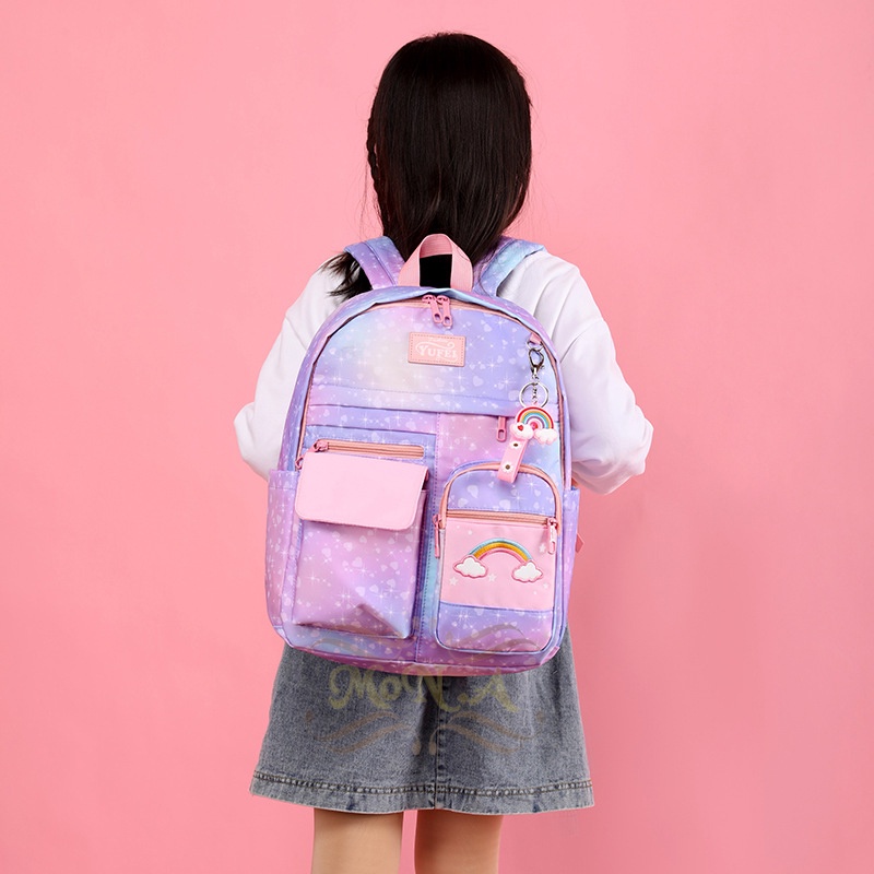 [MONA] FREE GANTUNGAN TAS PELANGI -TAS SEKOLAH RANSEL ANAK SD/SMP/SMA CEWEK WARNA TIE DYE PELANGI RAINBOW CANTIK LUCU WATERPROOF (TAHAN AIR) M0179 - KUALITAS  IMPORT PREMIUM UNGU