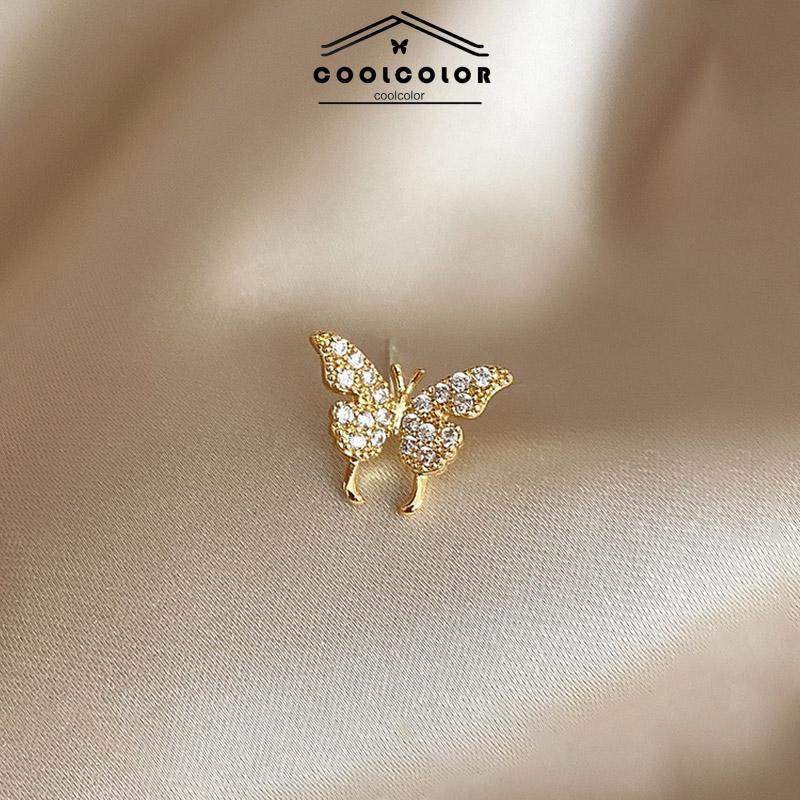 COD❤️1sepasang Anting Tindik Klip Telinga Wanita Kupu-kupu Kecil Anti Alergi Dan Anti Karat Penuh Berlian Mengkilap Kancing Telinga Aksesoris Fashion Korea Impor Murah