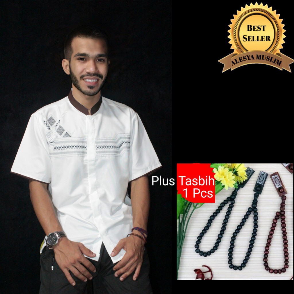 Baju Koko Lengan Pendek Plus Tasbih Kayu/Harga Grosir/Best Seller/Bisa COD