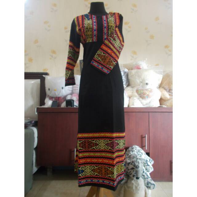 Gamis Hitam Motif Batik Warna Colourfull