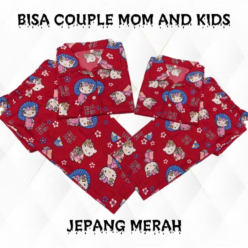 JEPANG MERAH - setelan baju tidur piyama bisa couple mom and kids set celana panjang