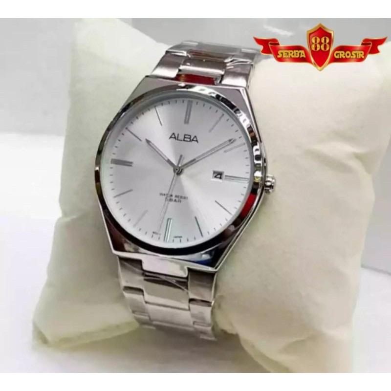 Original [BISA COD] ALBA JAM TANGAN PRIA STAINLESS STEEL ANTI AIR - TANGGAL AKTIF - FREE BOX DAN