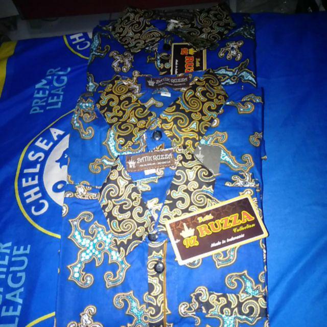 Ruzza Batik Anak Kemeja Motif Jahe Biru Hem Seragam