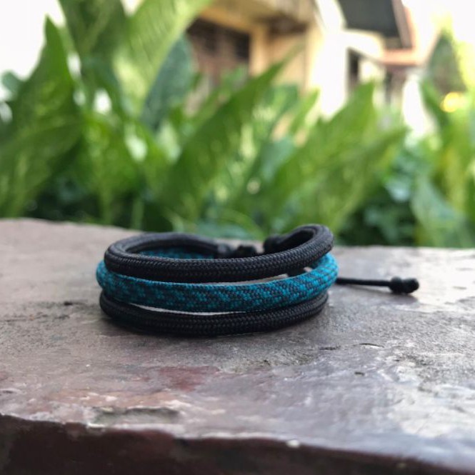 Gelang Prusik - Gelang Pria & Wanita - Gelang Tali Hitam - Gelang Etnik - Gelang Tali