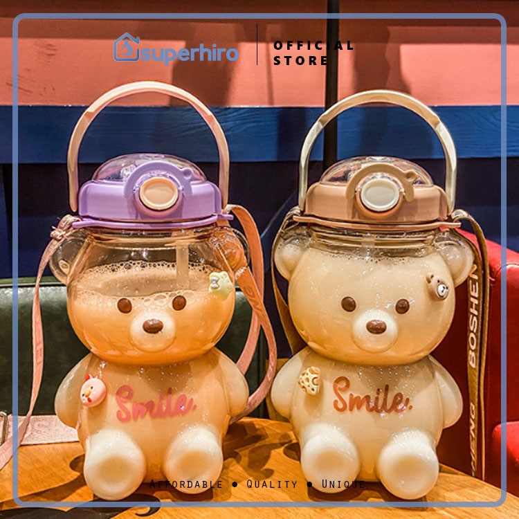 Botol Air Minum Anak Sekolah Sedotan Motif 3D Teddy Bear 1 Liter Besar