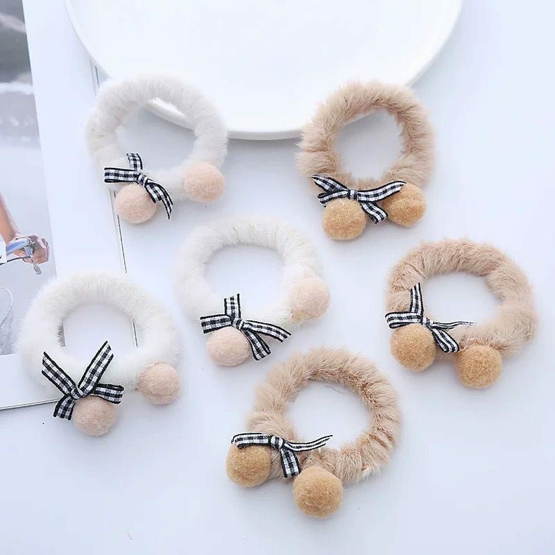 ~ PIYOSHI08 ~ Ikat Karet Lucu Bulu Bulu dan Pom Pom / Aksesoris Rambut Anak Cute AF217