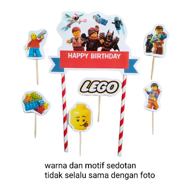 satu set isi 6 cake topper hiasan kue ulang tahun hiasan nasi tumpeng karakter lego LEGO